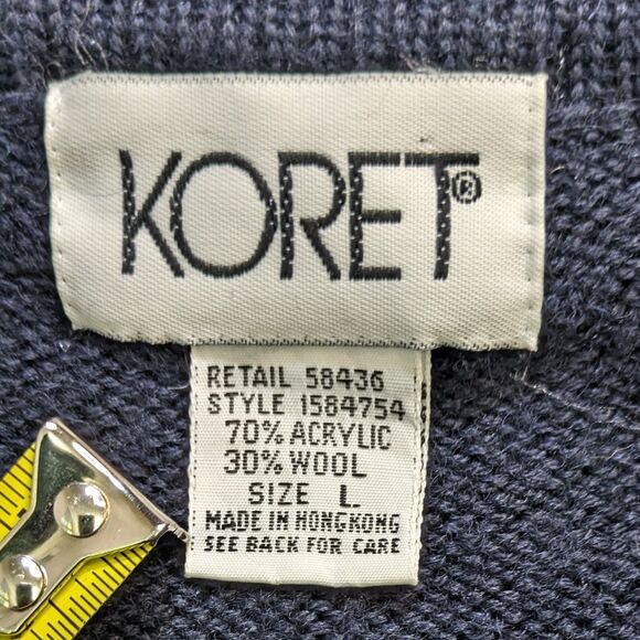 Vintage Koret Cardigan Women's Large Navy Argyle Preppy Academia Wool - Picture 4 of 11